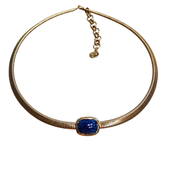 Dior Jewelry - Dior Choker Necklace Vintage 80s Dior Chunky Gold Tone Blue Faux Stone